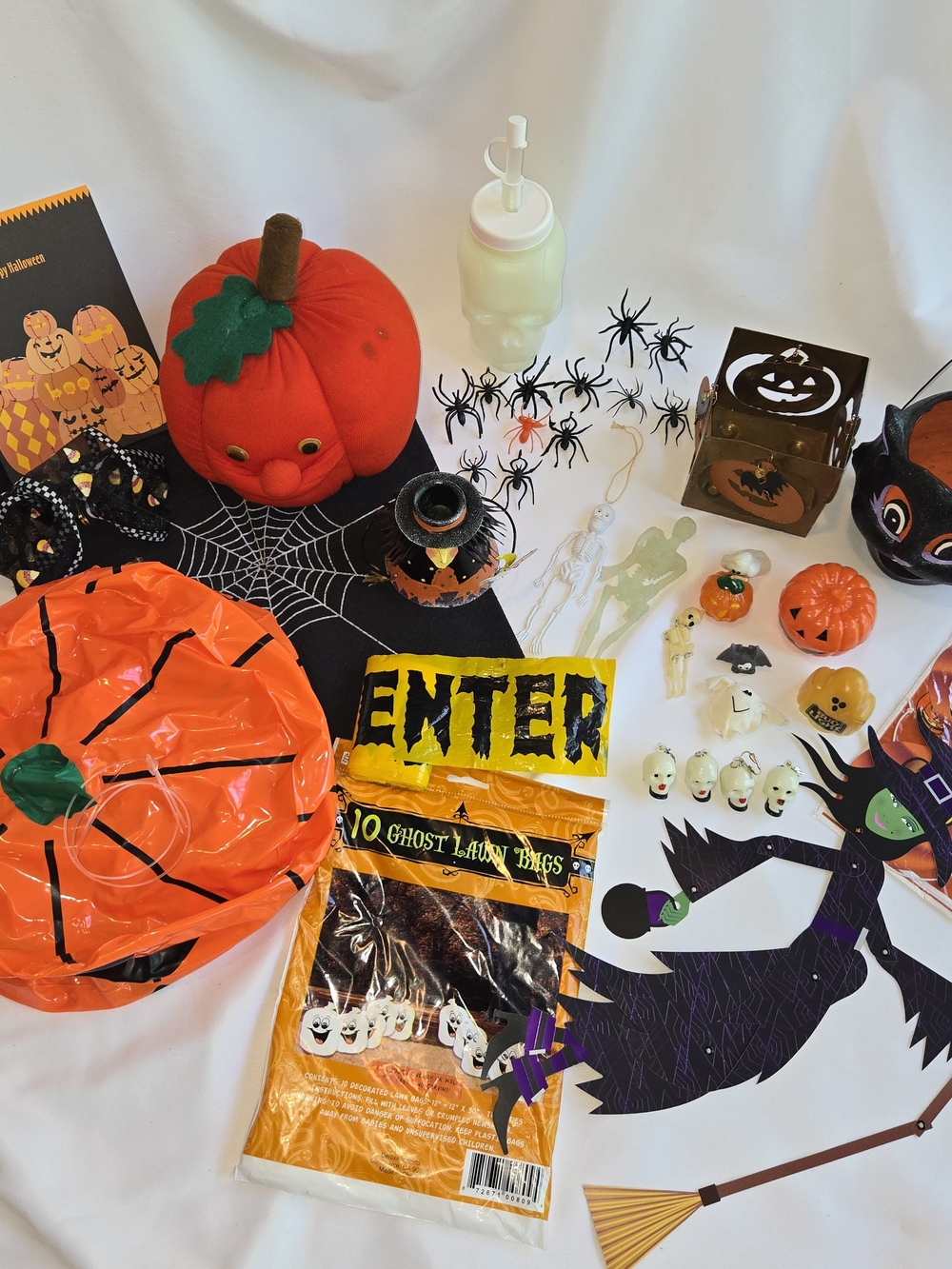 Lot of Vintage Halloween Decorations Jack-O-Lantern Witch Skeleton Black Cat